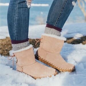 MUK LUKS Women's Flexi Albany Suede Boots Water Resistant~Tan Cream